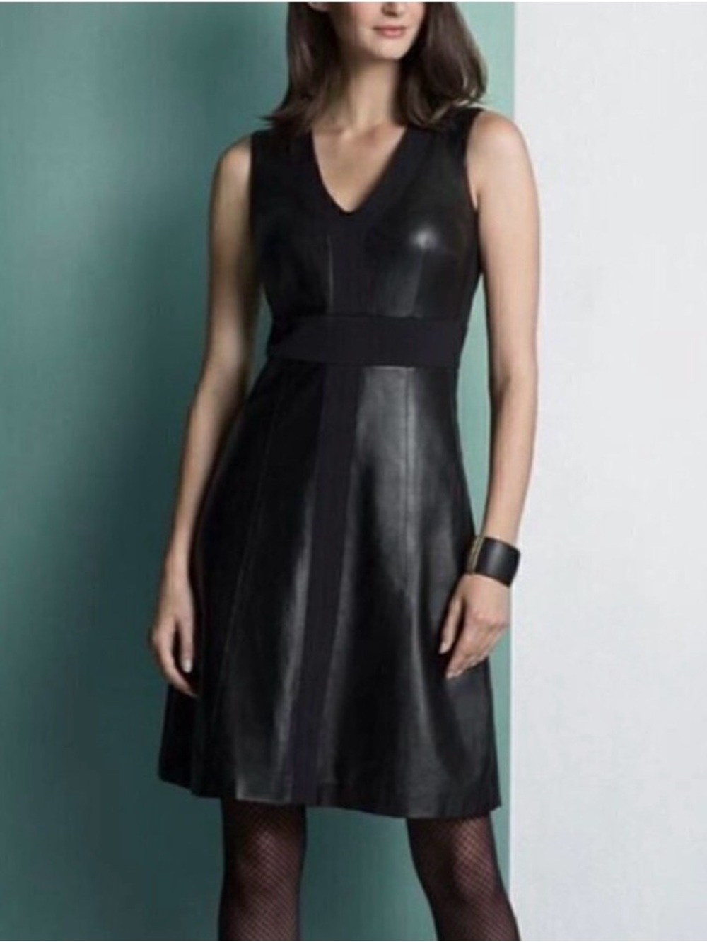 Etcetera black Genuine Leather Sheath Dress size 8